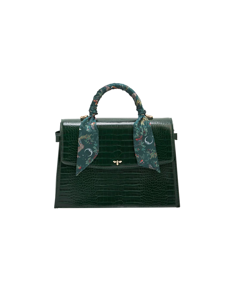 Eliza Top Handle Bag in Forest Green Croc