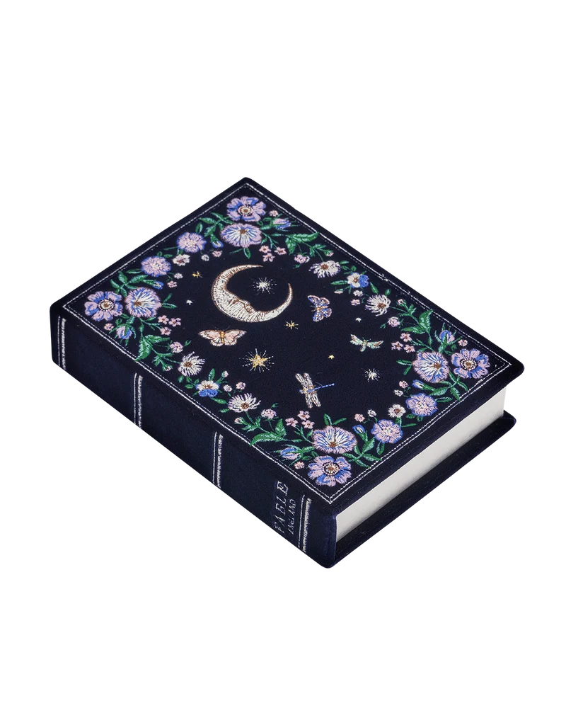 Marianne Midnight Garden Embroidered Book Box in Navy Velvet