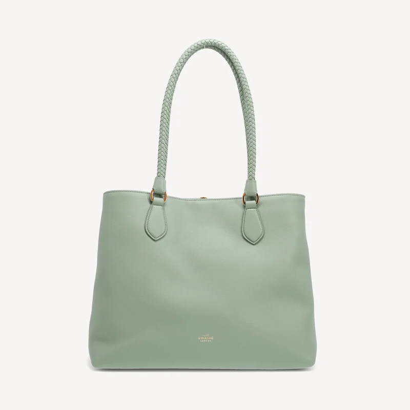Malibu Handtasche – Dunkelsalbeifarbenes Kalbsleder (poliertes Messing)